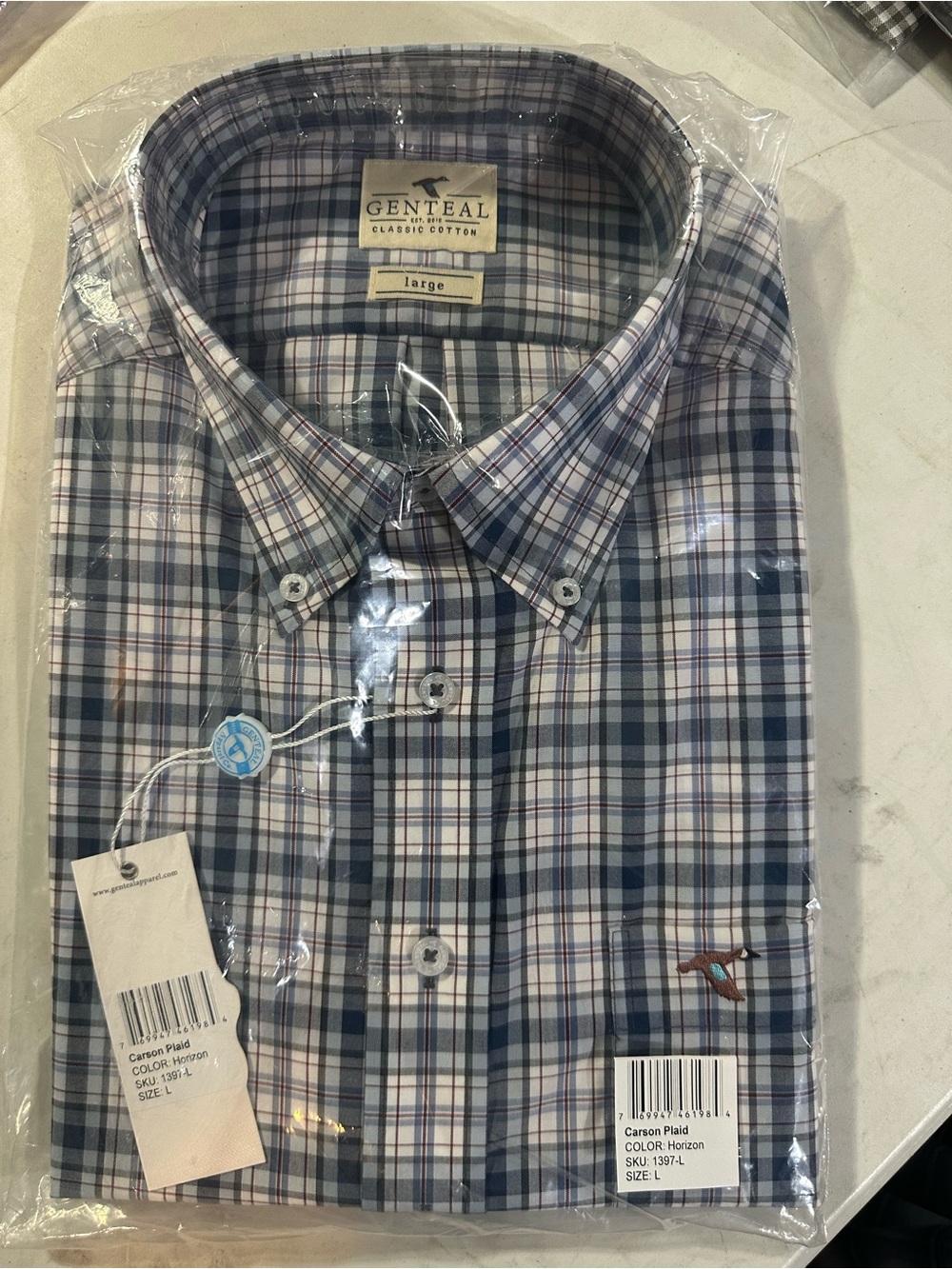 Genteal Men’s Classic Plaid Button-Down Shirt – Blue/Gray